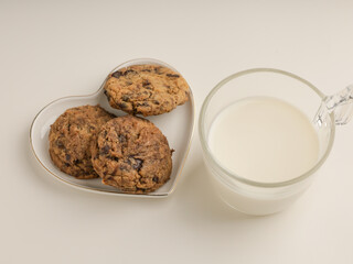 Chocolate chip cookies on white background