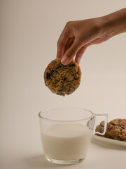 Chocolate chip cookies on white background