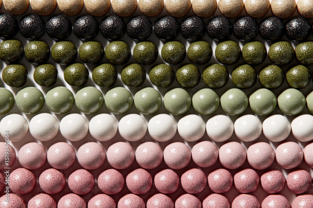 Aufkleber neatly arranged rows of spherical sweets creating a colorful pattern, ranging from pink to beige wit