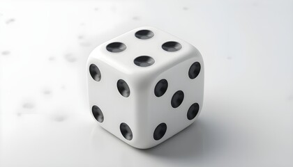 Single White Dice with Black Pips on a Clean White Background