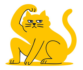 Cats illustration, colorful minimalist style, mid-century modern, childlike shapes, whimsical character design, no outlines, solid colors, stylized proportions