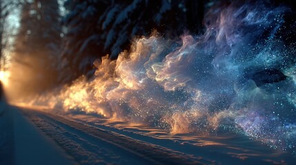 3D breath trail overlay on winter background with slow motion feel