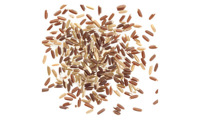 Uncooked brown rice hulled isolated on white background, top view, vector illustration, whole grain, nutrition concept, natural ingredient, farming produce, food ingredient.