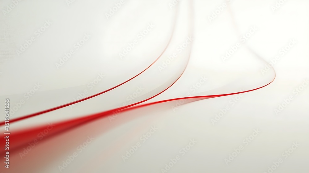 Fototapete minimal abstract composition with curved ultra-thin red lines on a white to light gray gradient back