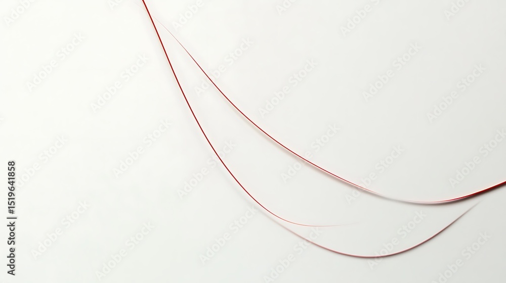 Fototapete minimal abstract composition with curved ultra-thin red lines on a white to light gray gradient back