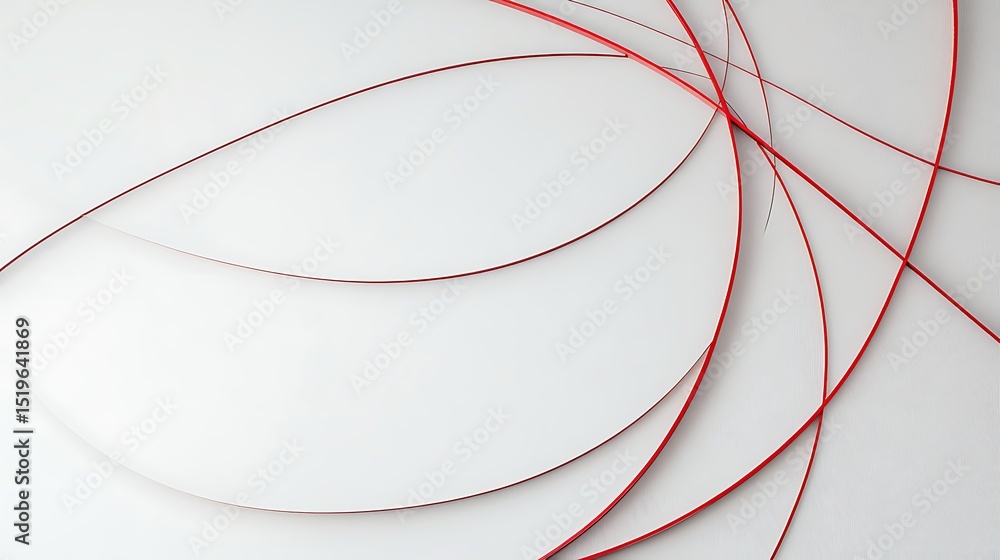 Fototapete minimal abstract composition with curved ultra-thin red lines on a white to light gray gradient back