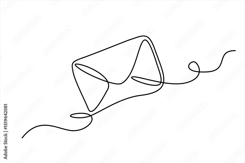 Poster continuous line drawing of open envelope with a letter. continuous line drawing of open envelope wit