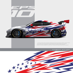 Car wrap decal designs. Abstract American Flag Pattern and sport background for racing livery or daily use car vinyl sticker. Full vector eps 10.