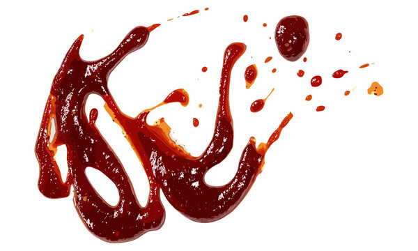 Smoked bell pepper chipotle salsa flavour sauce spilled isolated on white, top view, vector illustration, spicy seasoning, Mexican cuisine, organic sauce, gourmet ingredients.