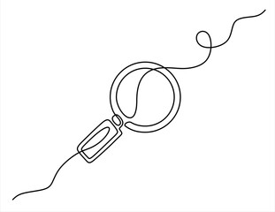 One continuous line illustration of magnifying glass. Continuous line drawing of magnifying glass lens. Magnifying glass search symbol isolated. Hand drawn one line vector. Editable stroke