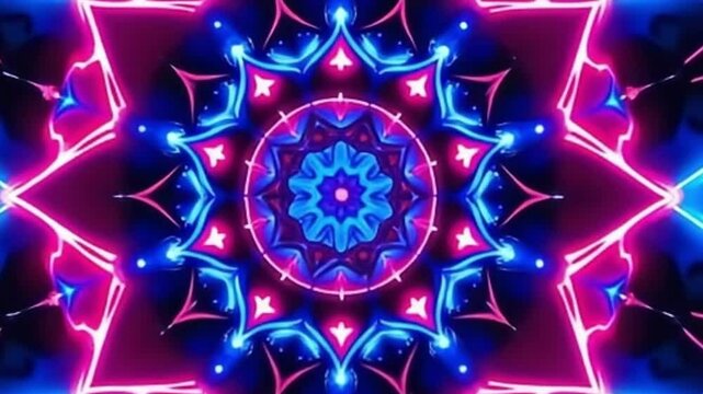 kaleidoscope background, neon light reflections, psychedelic loop, colorful mirror effect, 4K trippy visual, abstract motion design, seamless kaleidoscope loop, glowing neon animation, vibrant 