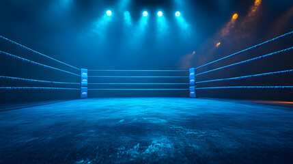 WWE wrestling ring corner. Sport background empty boxing ring with spotlight.