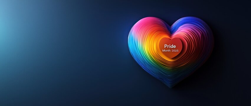 Pride Month 2025 rainbow heart made of textured paint layers on dark background symbolizing LGBTQ love and unity Generative AI - Powered by Adobe