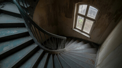 Obraz premium Spiral staircase with a window in the middle