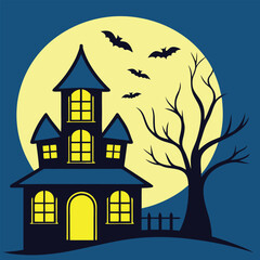 Haunted house halloween night spooky illustration