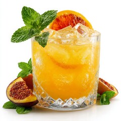Refreshing orange juice cocktail with mint and fig garnish summer drink recipe idea 
