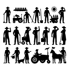 set of a farmer silhouette, farmer silhouette