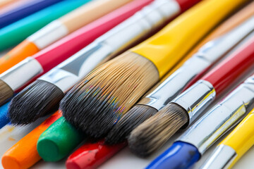 Fototapeta premium Colorful paintbrushes lie together waiting for artistic inspiration