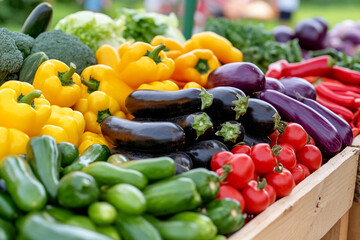 Fresh organic vegetables at a farmers market basket display