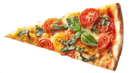 Delicious slice of italian pizza with fresh tomatoes and basil, culinary delight