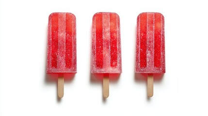 Three refreshing pops with red and white toppings, sweet summer treat delicious