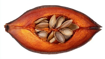 A detailed closeup of pumpkin interior, showcasing seeds, pulp, and fibrous texture