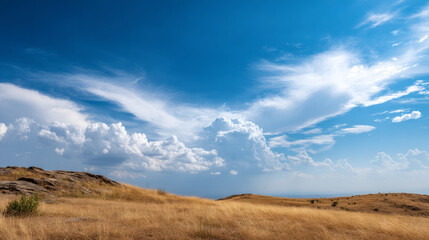 Fototapeta premium Free space nature background your decor. Blurred beach background green coconut palm trees. Sunny day blue sky and sunlight. Summer time. Beautiful nature sea ocean mountains and landscape, scenery