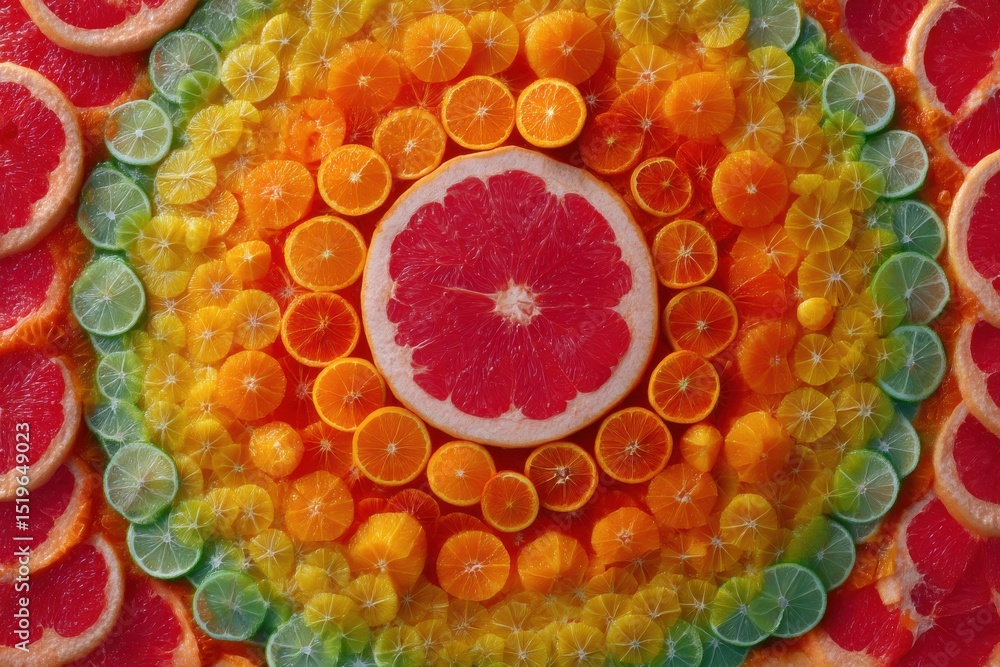 Aufkleber a colorful concentric arrangement of citrus fruit slices, creating a vibrant and visually appealing 