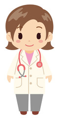 若い女性医師のシンプルで可愛らしいベクターイラストアイコン／ズボンバージョン(Simple and Cute Vector Icon of a Young Female Doctor (Pants Version))