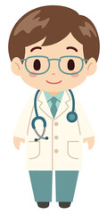Obraz premium 若い男性医師のシンプルで可愛らしいベクターイラストアイコン(Simple and Cute Vector Icon of a Young Male Doctor)