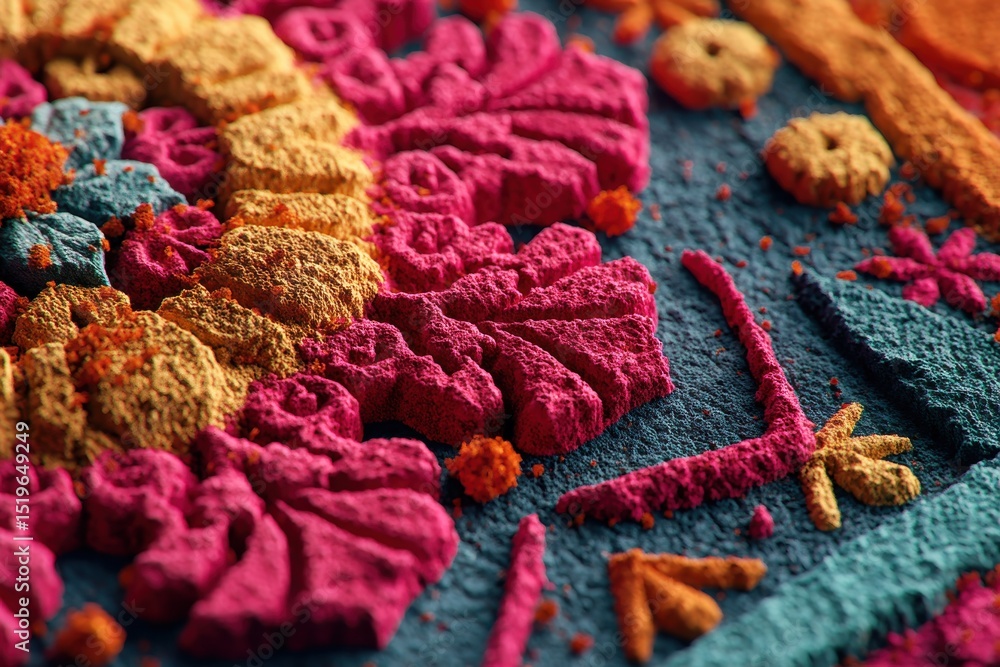 Aufkleber macro texture of colorful holi powder creating abstract patterns and designs, perfect for creative a