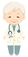 高齢ベテラン男性医師のシンプルで可愛らしいベクターイラストアイコン(Simple and Cute Vector Icon of a Senior Male Doctor)