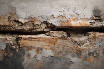 Detailed close-up view of a damaged concrete wall with cracked plaster and exposed brick, revealing textures and patterns of decay and neglect in an urban environment.