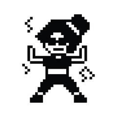 Obraz premium Cartoon cute pixel character woman exercises training dance lifestyle music decoration life style 8 bit female girl dance with music game 8bit fitness isolated PNG vector.
