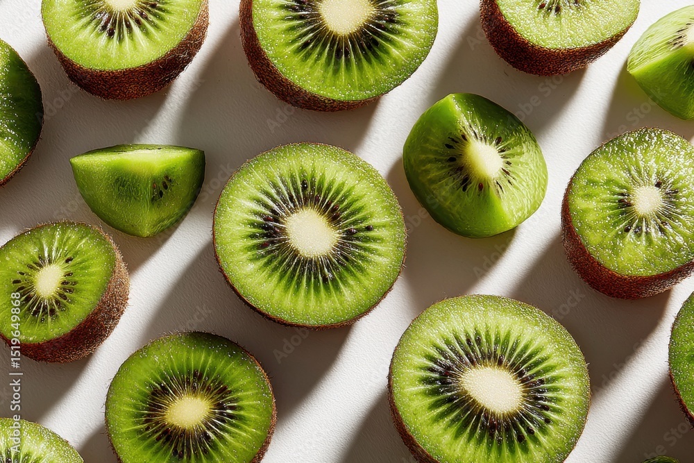 Aufkleber close up studio shot featuring a vibrant display of green kiwi fruit slices, creating a visually app