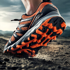 Trail Running Shoes in Action: Athletic Footwear for Extreme Outdoor Sports – Rugged Terrain & Adventure Sports Performance Photography