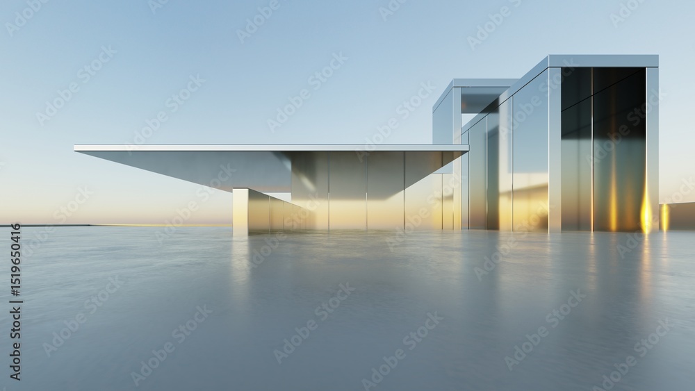 Aufkleber 3d illustration of abstract modern architecture background, minimal geometry architectural design, c