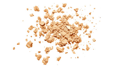 Wholewheat biscuit with chocolate and oatmeal, crumbs flying, cookie top view, isolated on white, vector illustration, clipping path, bakery product, healthy snack.