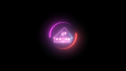 Neon House Icon with Pink and Red Circle on Black Background for Real Estate simple