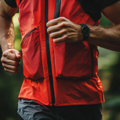 Vibrant Outdoor Running: Male Athlete in Red Jacket Embarking on a Fitness Adventure through Nature