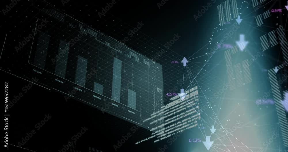 Poster glow emerging starting dashboard animating and visualizing shifting bar-chart and network metrics