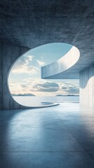 Abstract background with architectural elements and sea view. In design projects, presentations, real estate advertising.