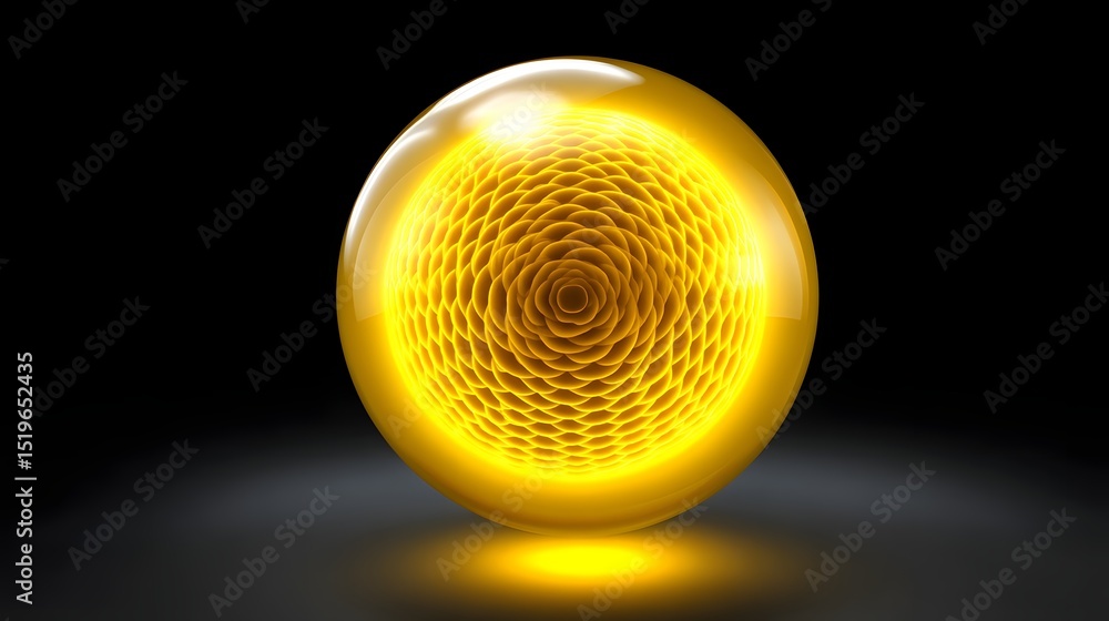 Poster glowing spherical orb with intricate pattern, a symbol of energy and power