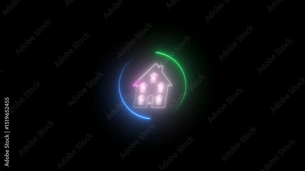 Poster neon house icon with circular gradient glow on a dark background for technology the image