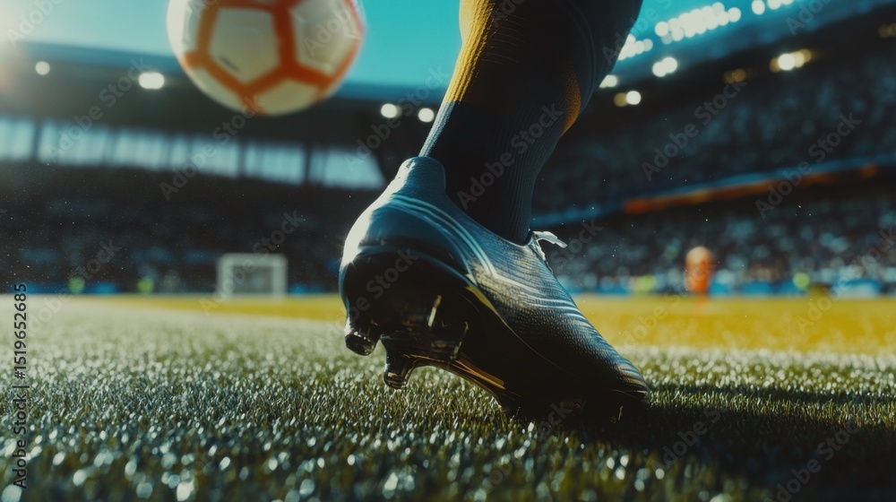Poster dynamic action shot capturing the decisive moment of a soccer game kick