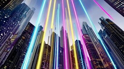 Futuristic cityscape with vibrant neon lines - Powered by Adobe