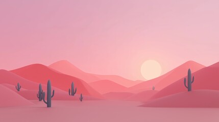 Serene Desert Landscape at Sunset with Soft Pink Tones and Cacti