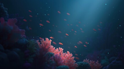 Underwater Scene with Coral Reef and Colorful Fish Swimming Gracefully