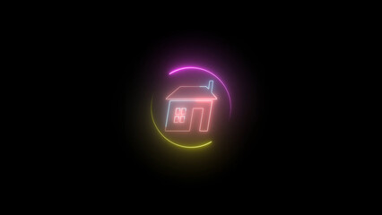 Neon House Icon with Glowing Circle on a Black Background for Modern Design neon outline