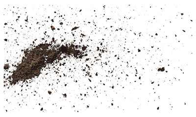 Soil pile, dirt flying isolated on white background, vector illustration, ground, earth, dust, debris, nature, agriculture, natural resource, construction, gardening, land .